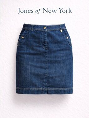 Jones New York Denim Skirt Classic Straight Fit Medium Wash Everyday Essential